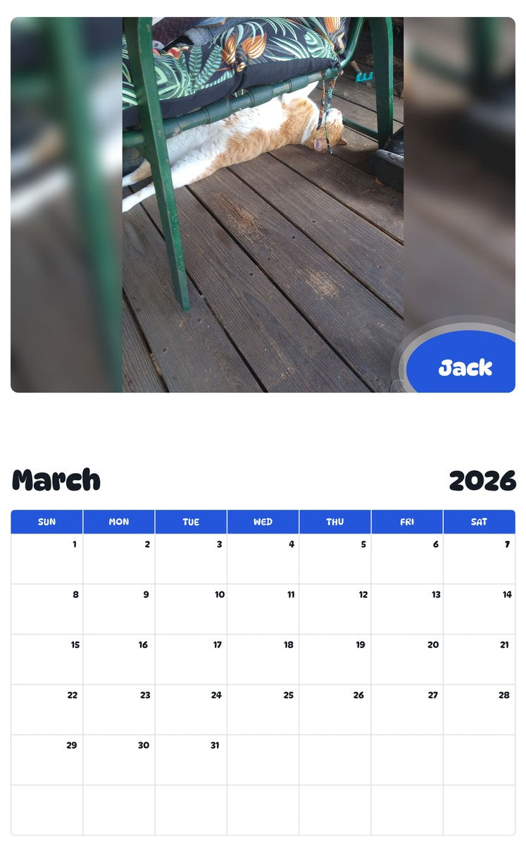 November 2025 - October 2026 Jack - Pawidols Pet Calendar
