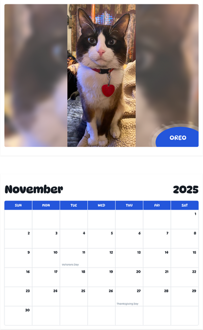 July 2025 - June 2026 Oreo - Pawidols Pet Calendar