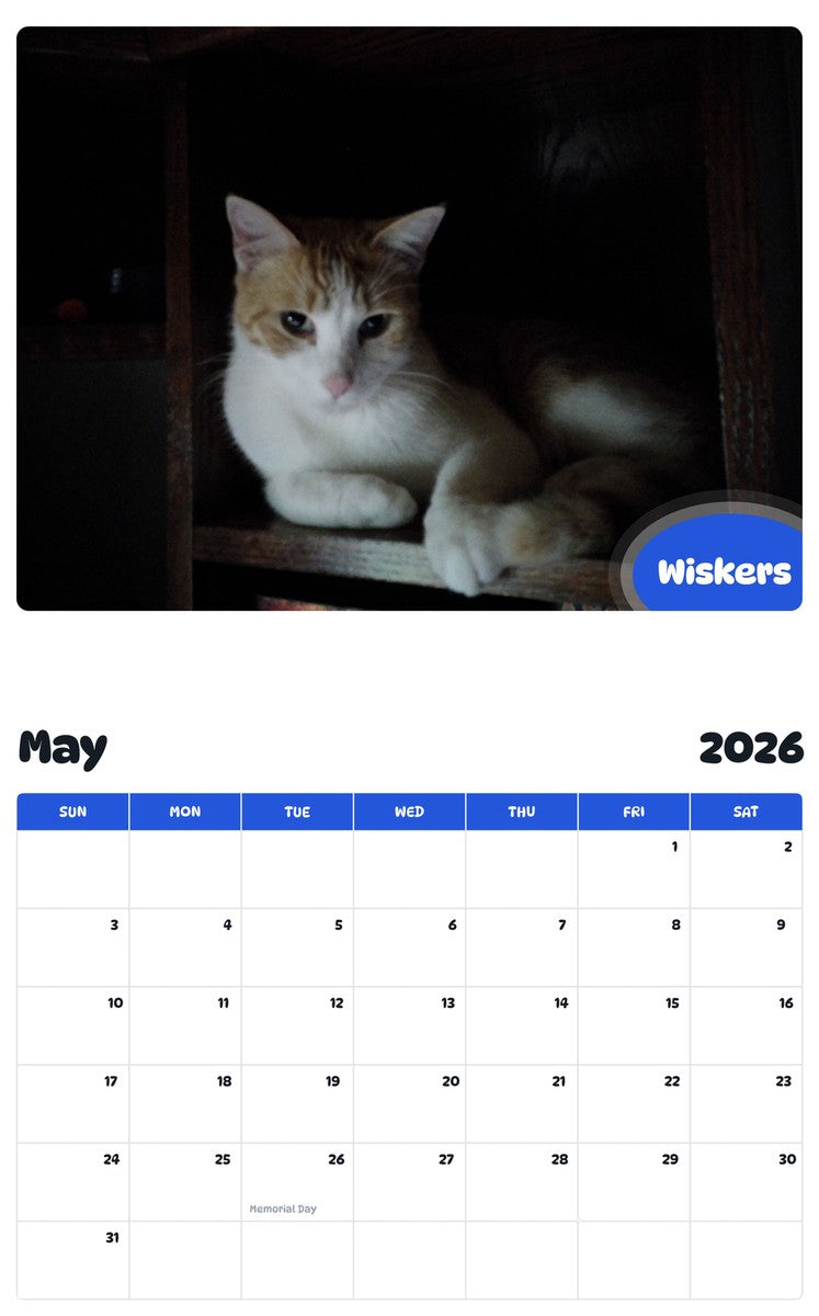 2026 - 2027 Wiskers - Pawidols Pet Calendar