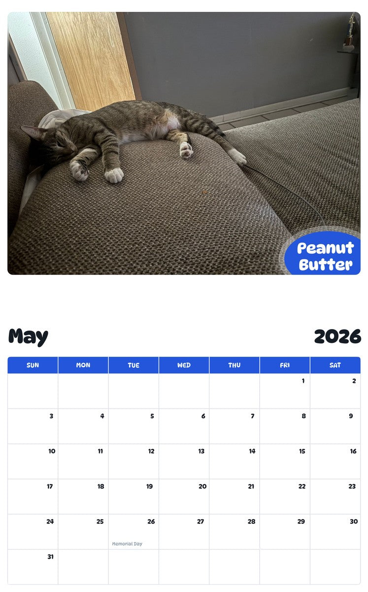 2026 - 2027 Peanut Butter - Pawidols Pet Calendar