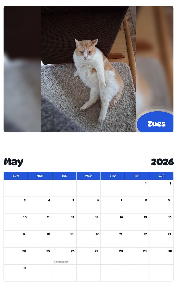 2026 - 2027 Zues - Pawidols Pet Calendar