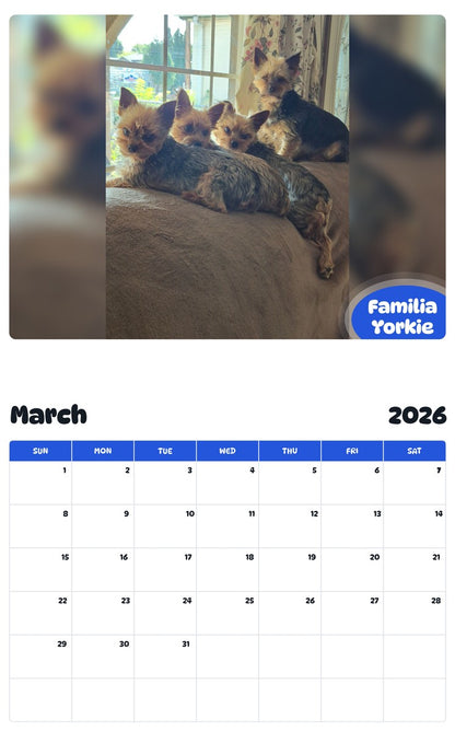 November 2025 - October 2026 Familia Yorkie - Pawidols Pet Calendar