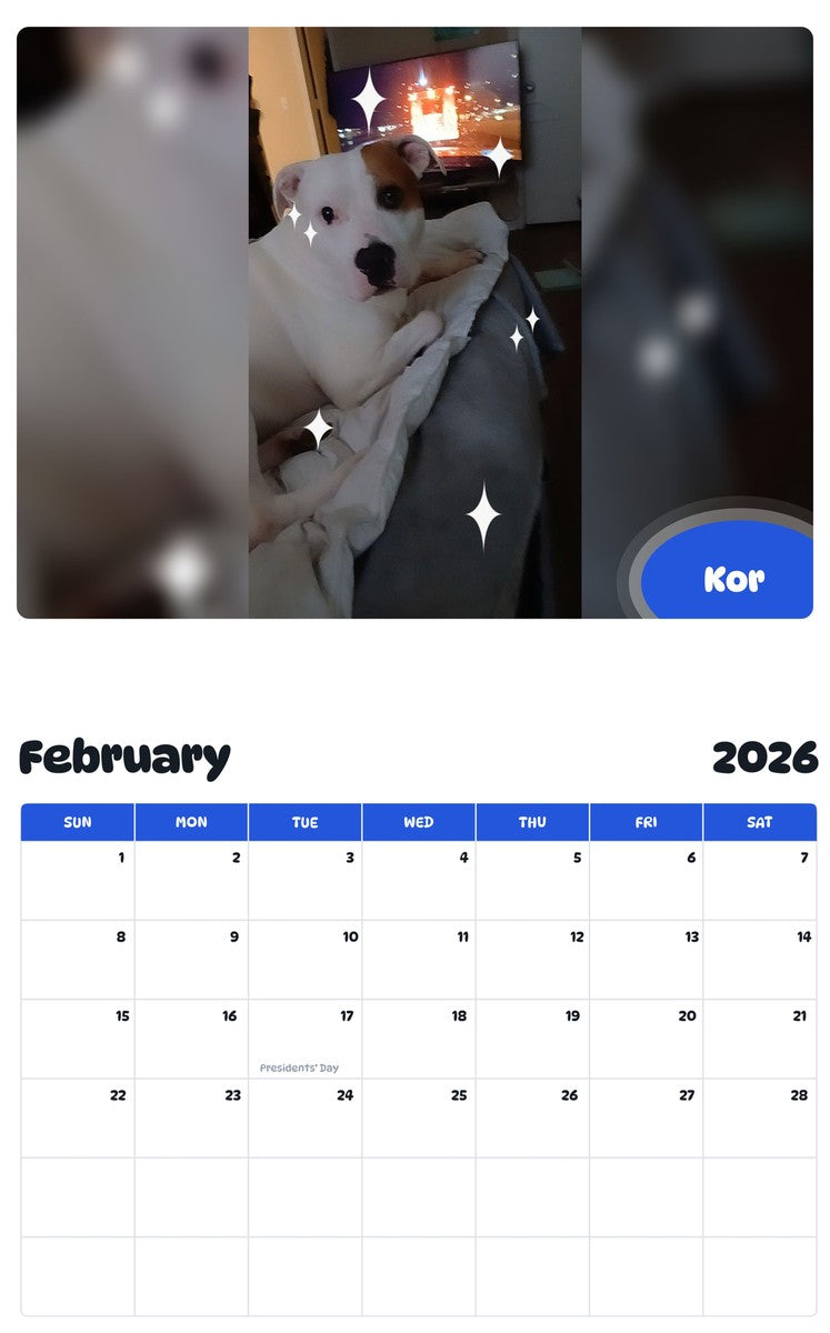 October 2025 - September 2026 Kor - Pawidols Pet Calendar