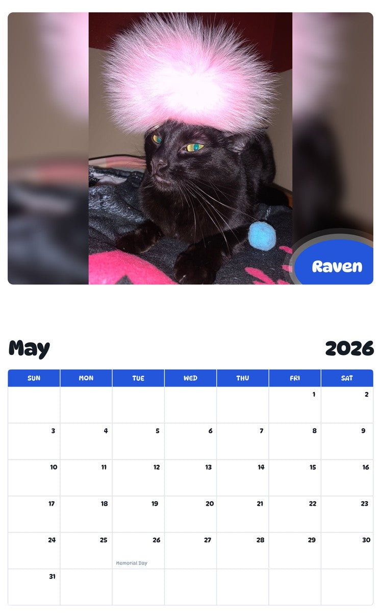 2026 - 2027 Raven - Pawidols Pet Calendar