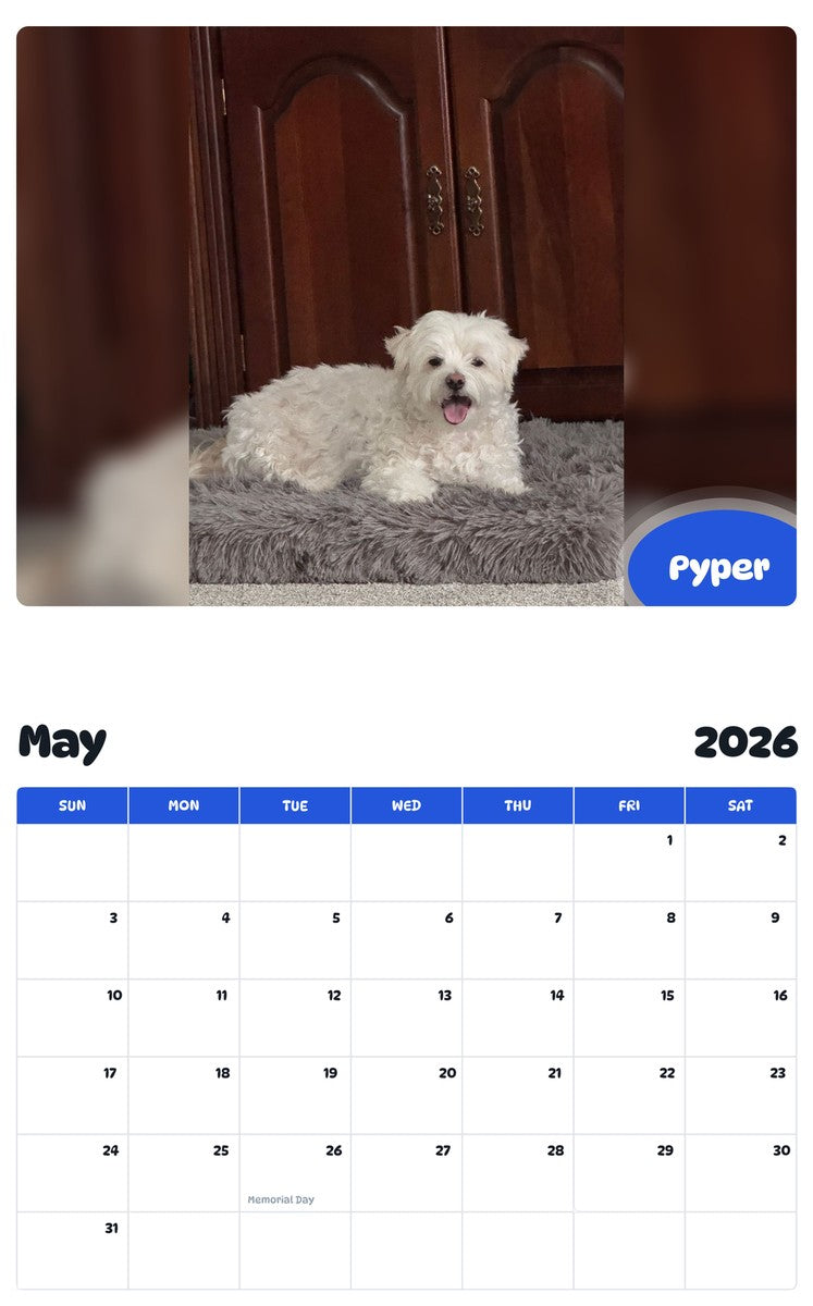 2026 - 2027 Pyper - Pawidols Pet Calendar