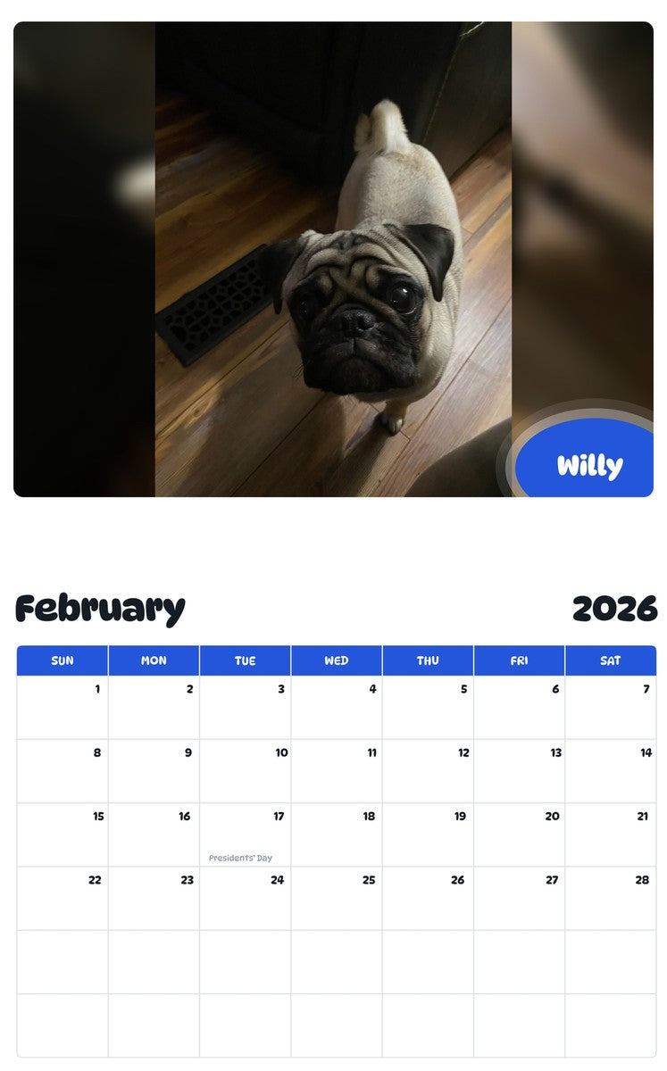 October 2025 - September 2026 Willy - Pawidols Pet Calendar