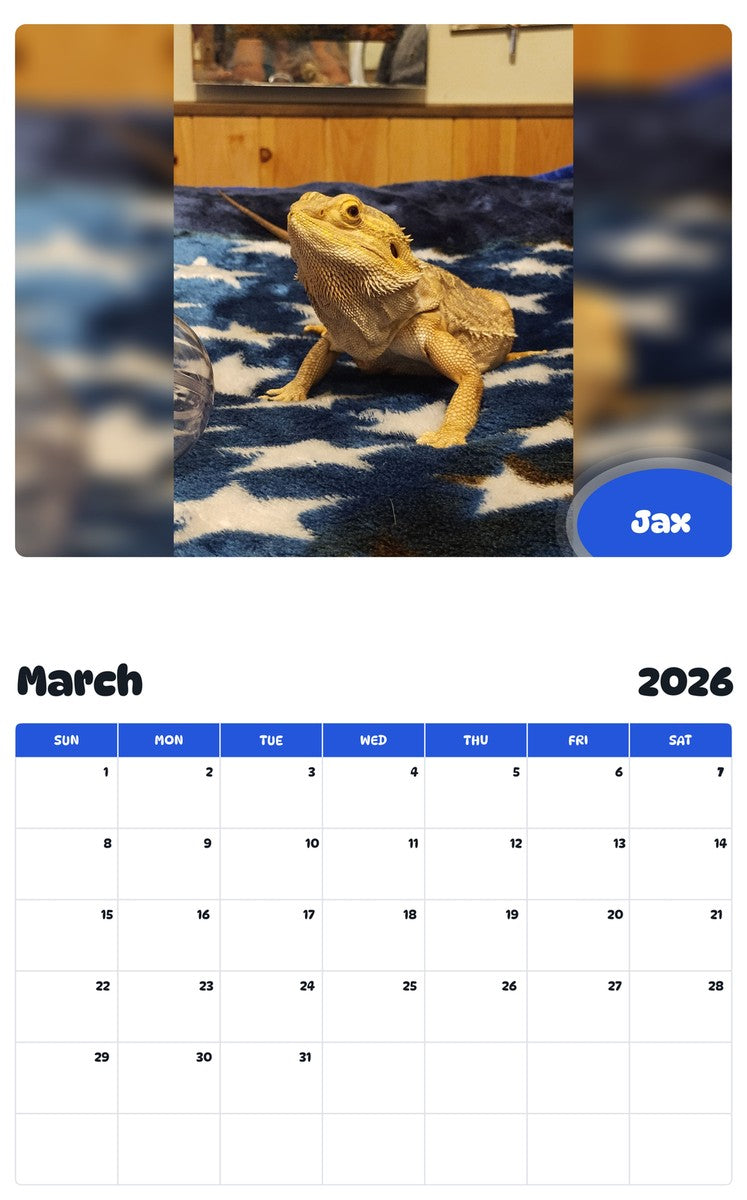 November 2025 - October 2026 Jax - Pawidols Pet Calendar
