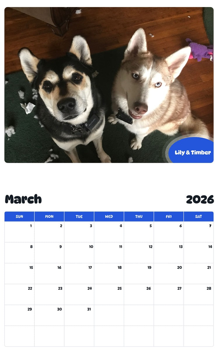 November 2025 - October 2026 Lily & Timber - Pawidols Pet Calendar