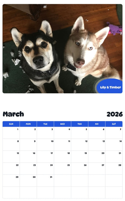 November 2025 - October 2026 Lily & Timber - Pawidols Pet Calendar
