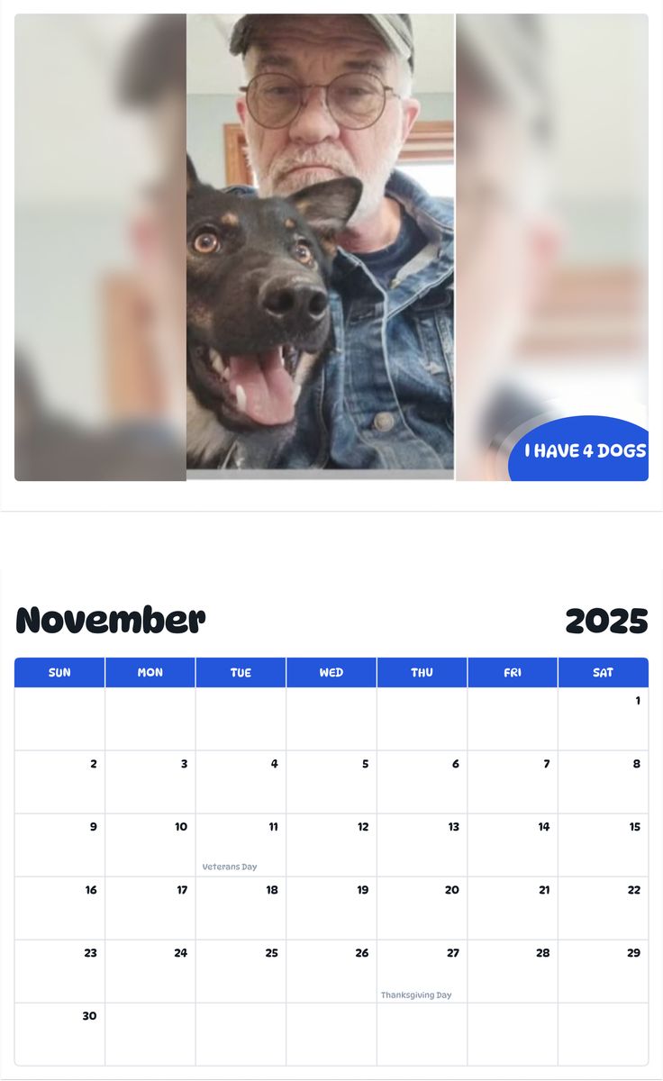 July 2025 - June 2026 I have 4 dogs - Pawidols Pet Calendar