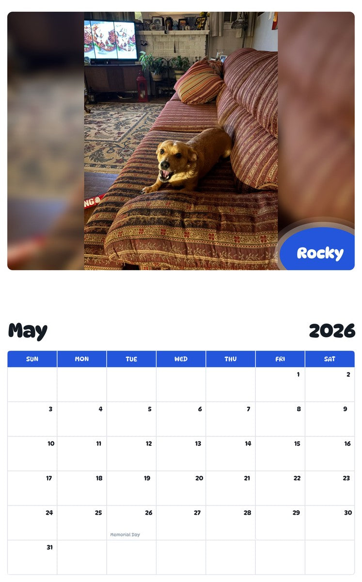 2026 - 2027 Rocky - Pawidols Pet Calendar