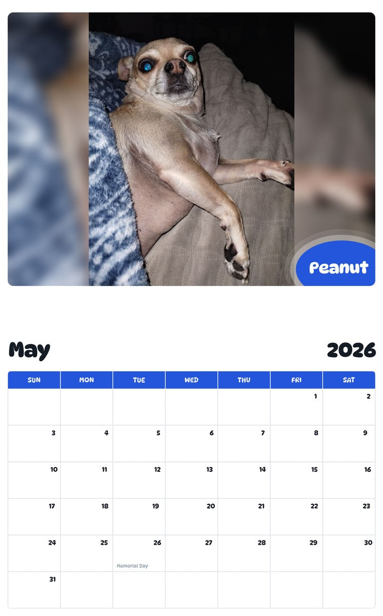 2026 - 2027 Peanut - Pawidols Pet Calendar