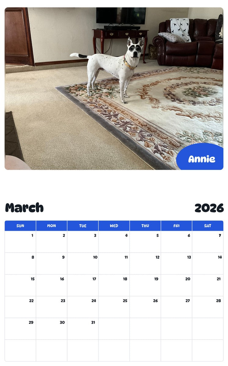 November 2025 - October 2026 Annie - Pawidols Pet Calendar