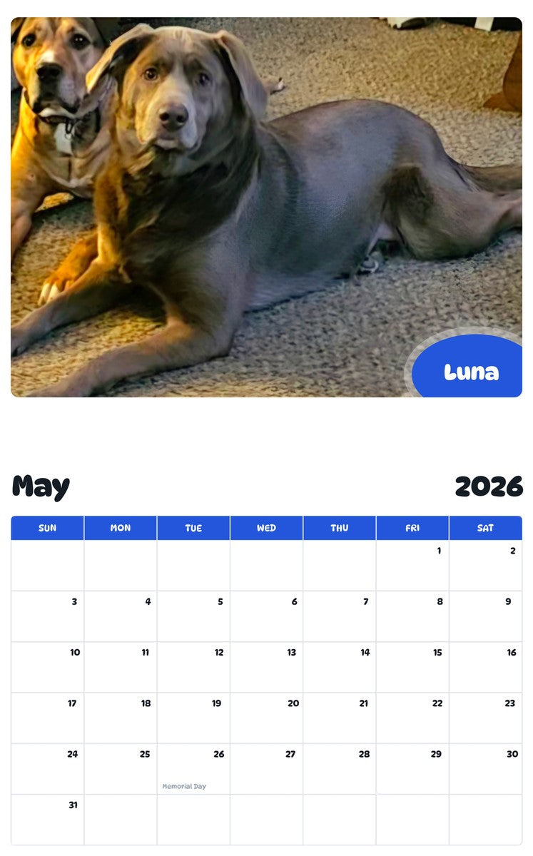 2026 - 2027 Luna - Pawidols Pet Calendar