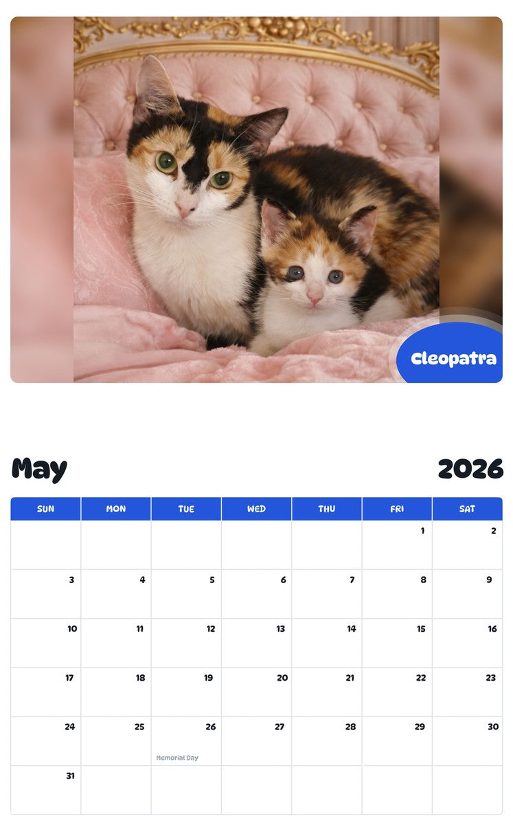 2026 - 2027 Cleopatra - Pawidols Pet Calendar