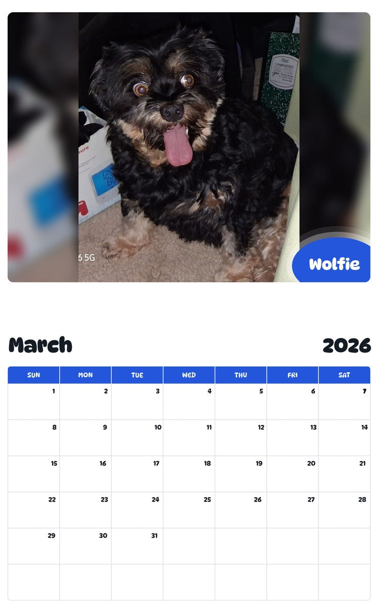 November 2025 - October 2026 Wolfie - Pawidols Pet Calendar