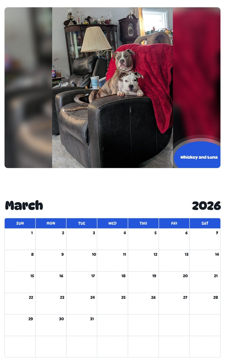 November 2025 - October 2026 Whiskey and Luna - Pawidols Pet Calendar