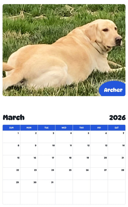 November 2025 - October 2026 Archer - Pawidols Pet Calendar