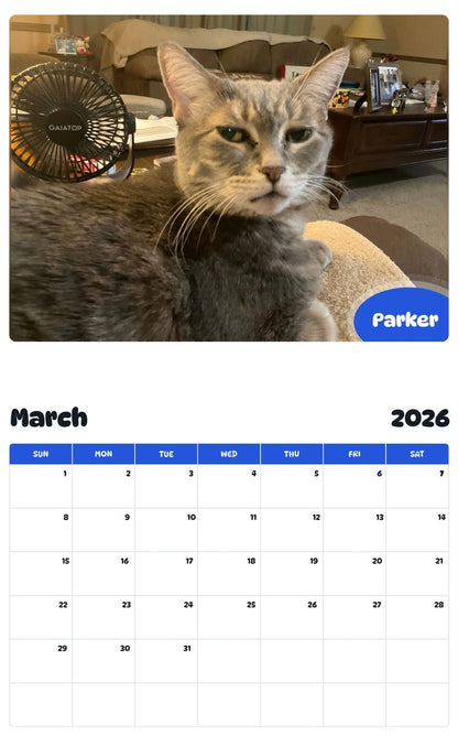 November 2025 - October 2026 Parker - Pawidols Pet Calendar