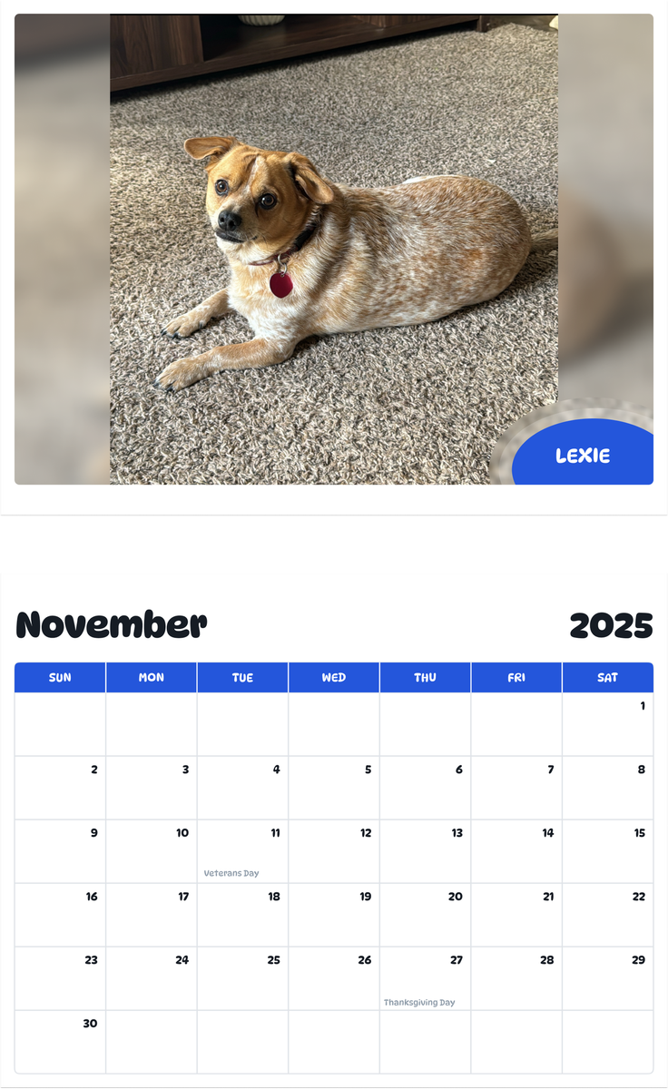 July 2025 - June 2026 Lexie - Pawidols Pet Calendar