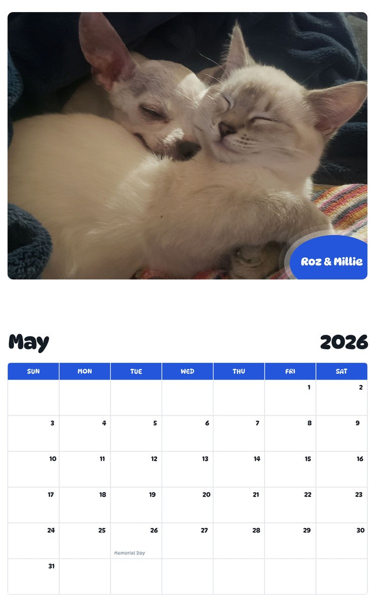 2026 - 2027 Roz & Millie - Pawidols Pet Calendar