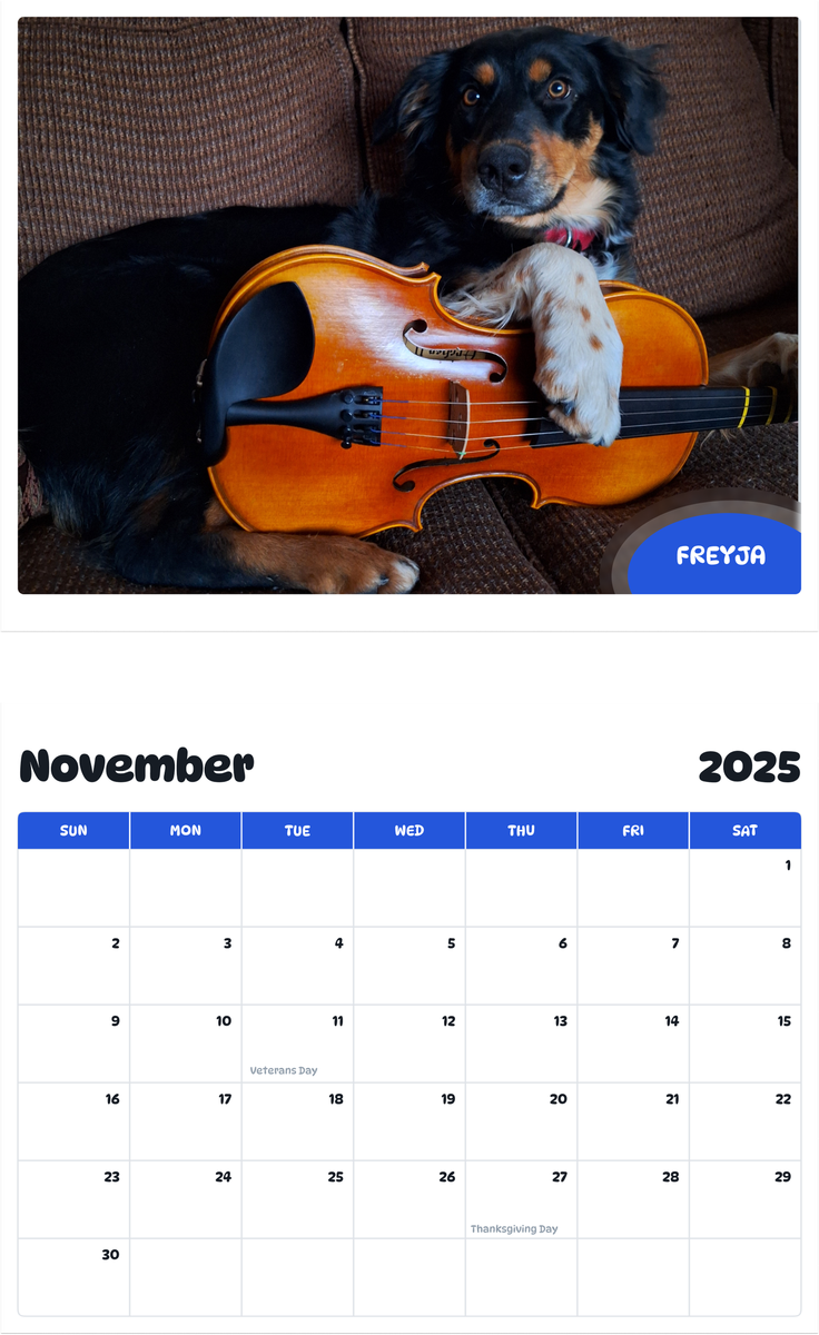 July 2025 - June 2026 Freyja - Pawidols Pet Calendar