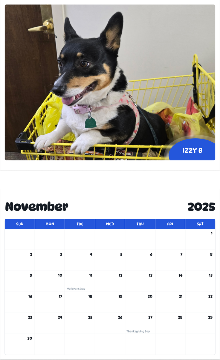 July 2025 - June 2026 Izzy B - Pawidols Pet Calendar