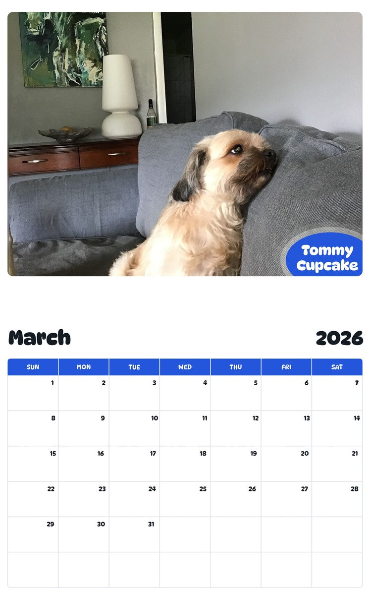 November 2025 - October 2026 Tommy Cupcake - Pawidols Pet Calendar