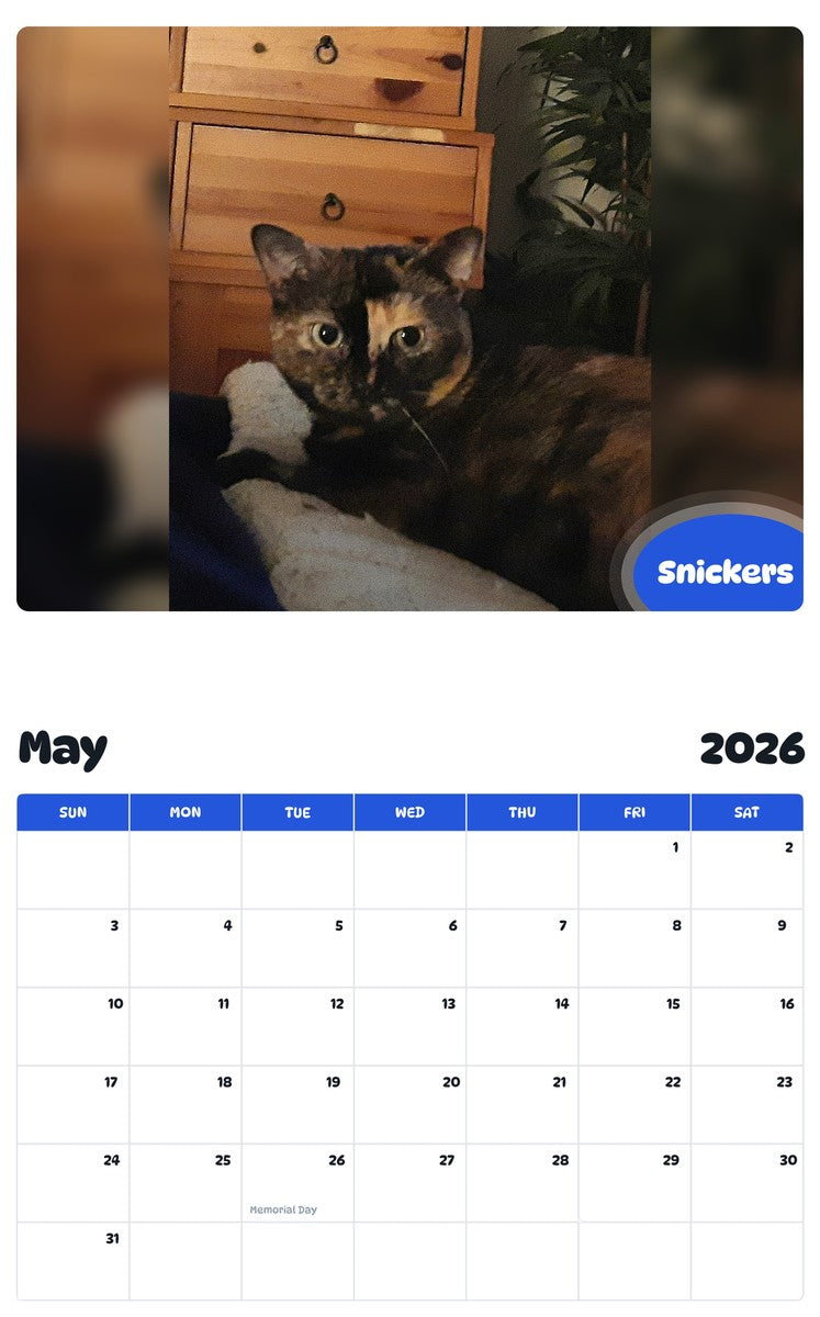2026 - 2027 Snickers - Pawidols Pet Calendar