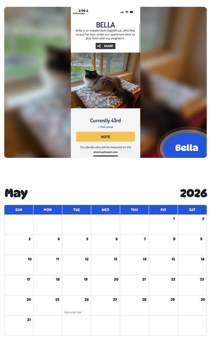 2026 - 2027 Bella - Pawidols Pet Calendar