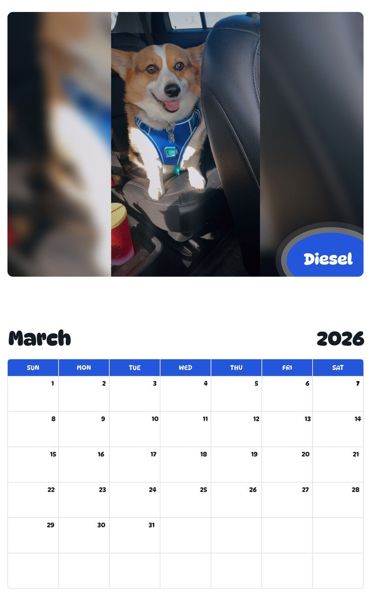 November 2025 - October 2026 Diesel - Pawidols Pet Calendar