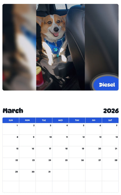 November 2025 - October 2026 Diesel - Pawidols Pet Calendar