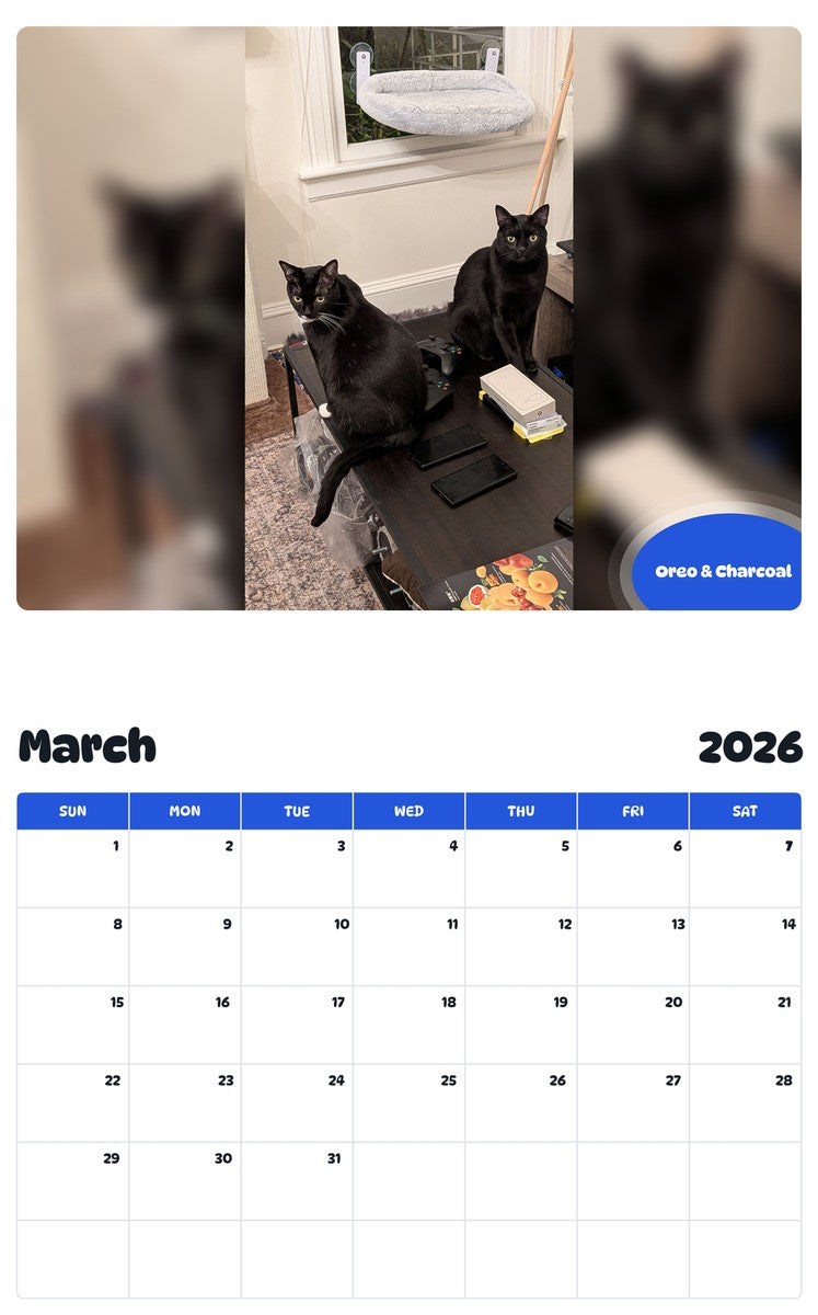 November 2025 - October 2026 Oreo & Charcoal - Pawidols Pet Calendar