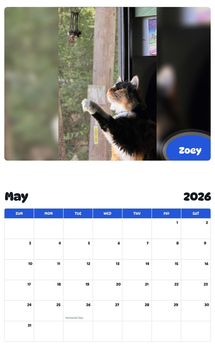 2026 - 2027 Zoey - Pawidols Pet Calendar