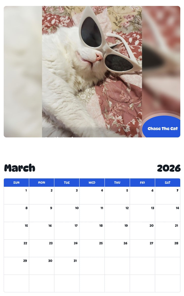 November 2025 - October 2026 Chase The Cat - Pawidols Pet Calendar