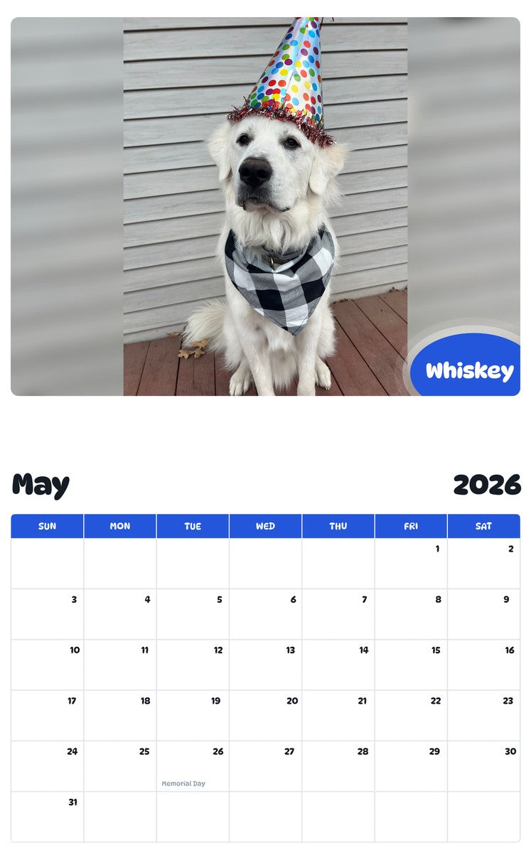 2026 - 2027 Whiskey - Pawidols Pet Calendar