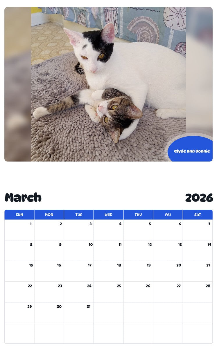 November 2025 - October 2026 Clyde and Bonnie - Pawidols Pet Calendar