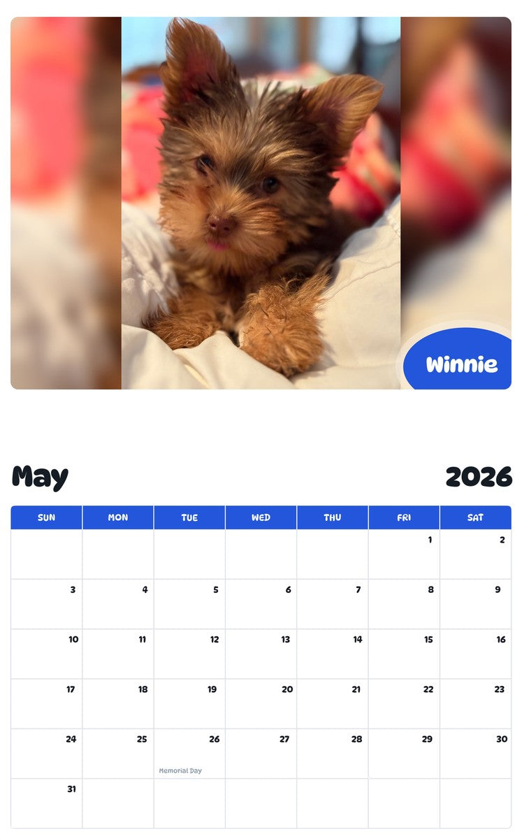 2026 - 2027 Winnie - Pawidols Pet Calendar