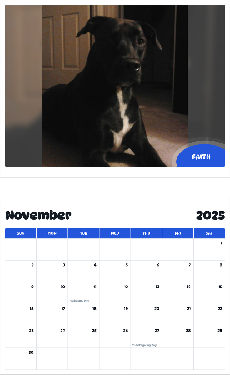 July 2025 - June 2026 Faith - Pawidols Pet Calendar