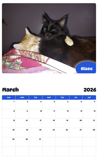 November 2025 - October 2026 Blaze - Pawidols Pet Calendar