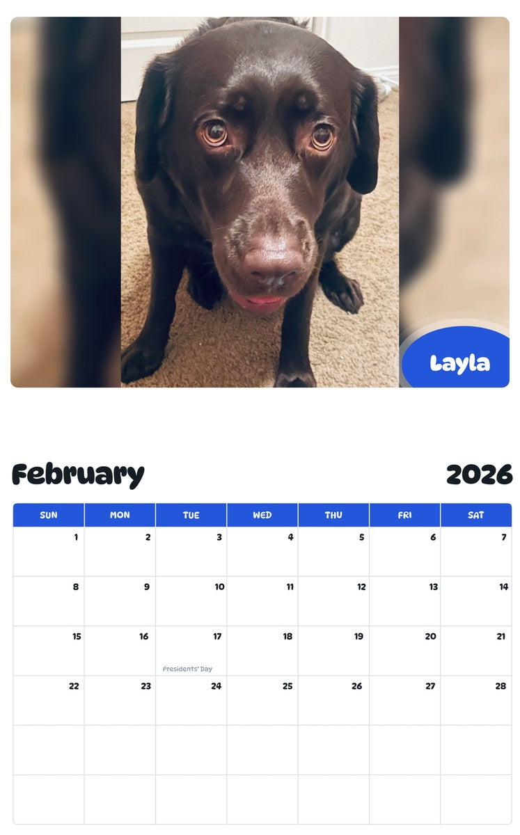 October 2025 - September 2026 Layla - Pawidols Pet Calendar