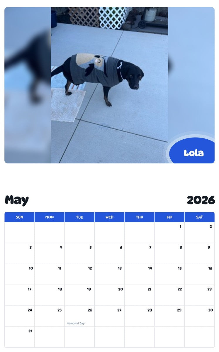 2026 - 2027 Lola - Pawidols Pet Calendar