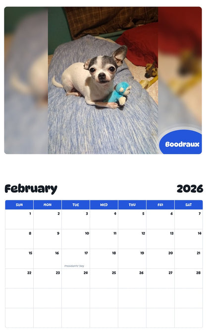 October 2025 - September 2026 Boodraux - Pawidols Pet Calendar