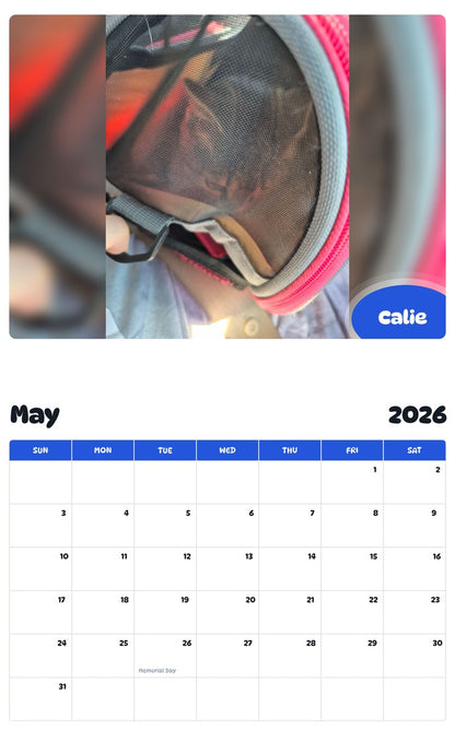 2026 - 2027 Calie - Pawidols Pet Calendar