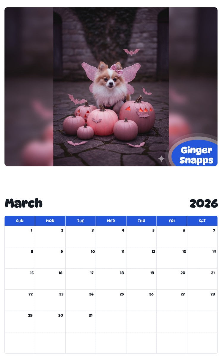 November 2025 - October 2026 Ginger Snapps - Pawidols Pet Calendar