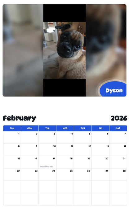 October 2025 - September 2026 Dyson - Pawidols Pet Calendar
