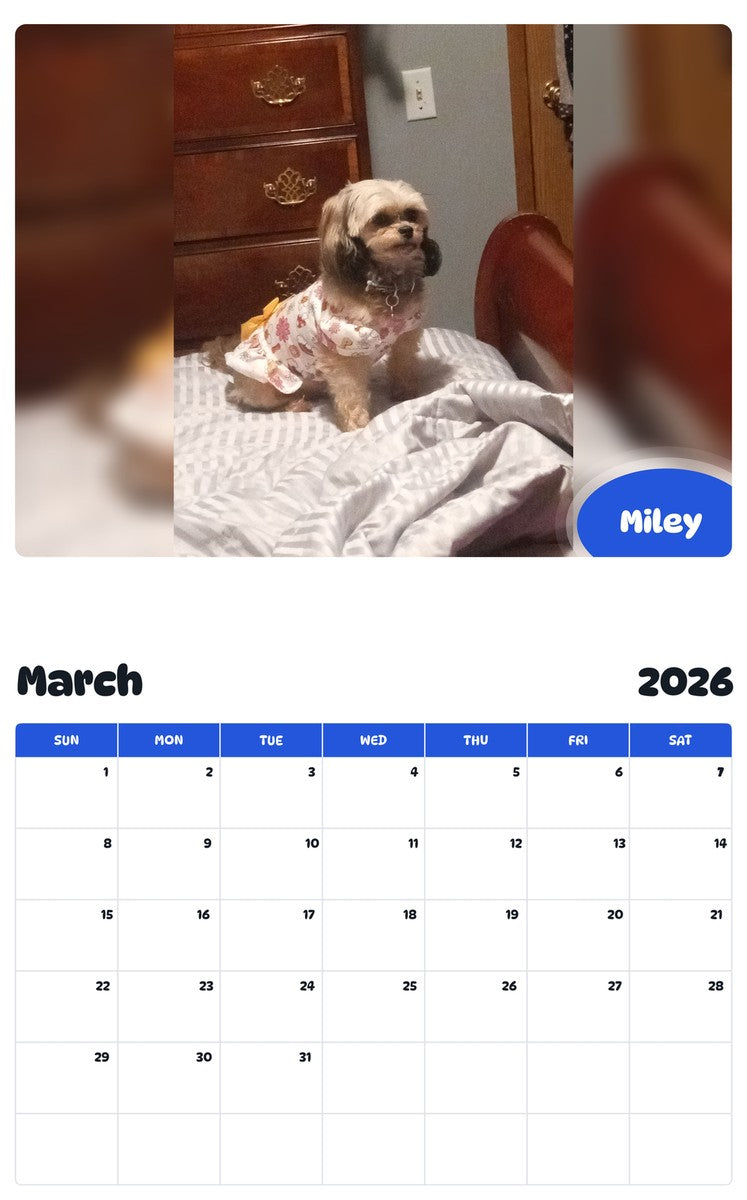 November 2025 - October 2026 Miley - Pawidols Pet Calendar