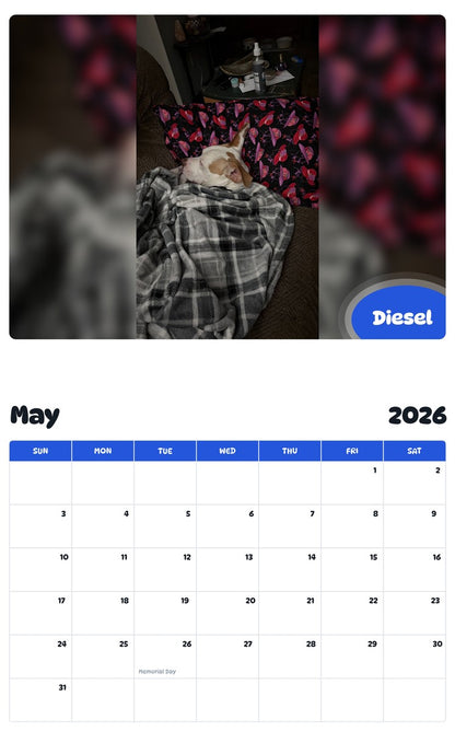 2026 - 2027 Diesel - Pawidols Pet Calendar