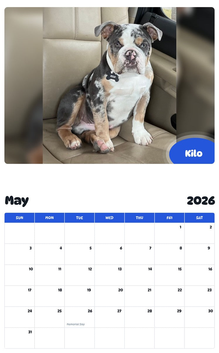 2026 - 2027 Kilo - Pawidols Pet Calendar