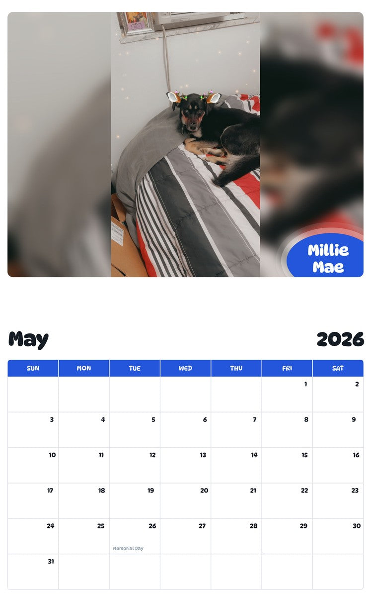 2026 - 2027 Millie Mae - Pawidols Pet Calendar
